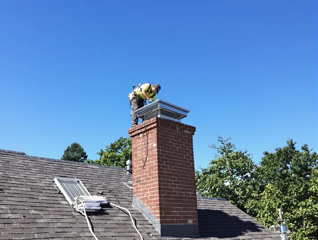 San Dimas Chimney Sweep technician measuring a chimney cap in San Dimas, CA