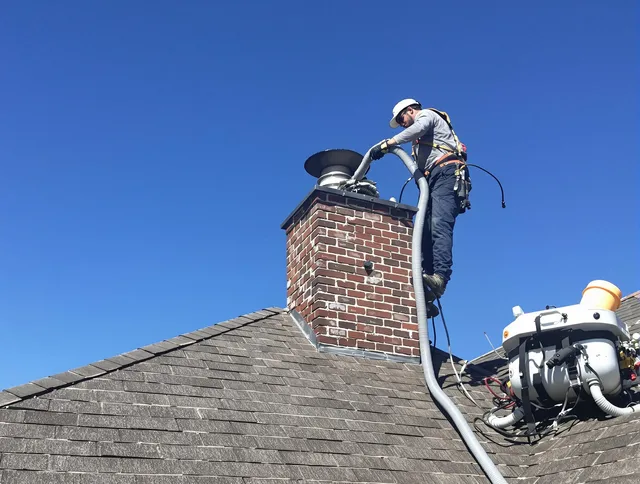 Dedicated San Dimas Chimney Sweep team member cleaning a chimney in San Dimas, CA