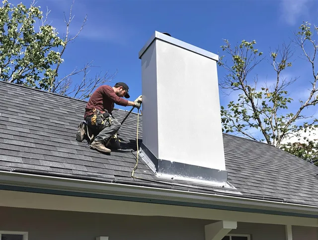 San Dimas Chimney Sweep team member finishing chimney construction in San Dimas, CA