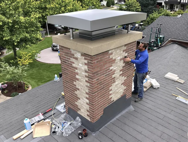 San Dimas Chimney Sweep team working on a custom chimney remodel in San Dimas, CA