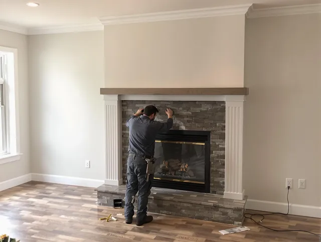 San Dimas Chimney Sweep finishing a custom fireplace install in San Dimas, CA